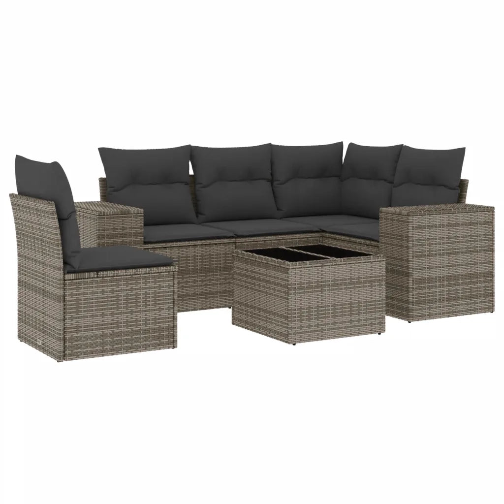 Set Divano da Giardino 6 pz con Cuscini Grigio in Polyrattan