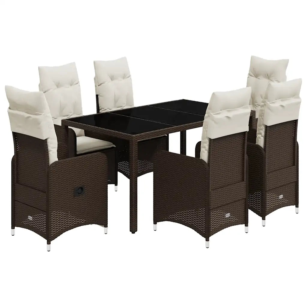 Set Bistrò da Giardino 7 pz con Cuscini in Polyrattan Marrone 3277068
