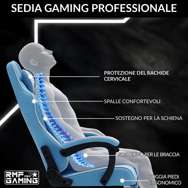 SEDIA DA GAMING COLORE AZZURRA-BIANCA