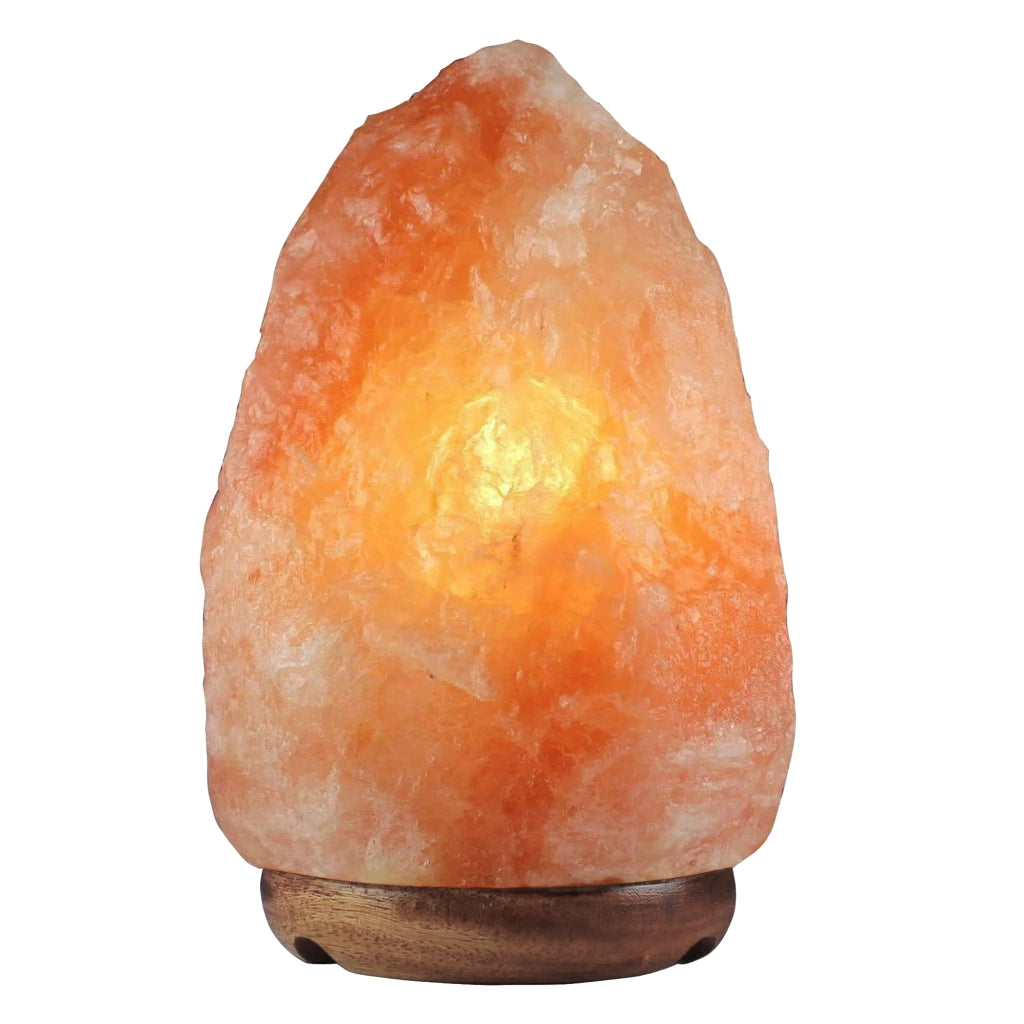 Lampada Di Sale Himalayano Originale Naturale Realizzata A Mano Con Base In Legno Di Acacia Pezzo Unico Prodotto Certificato  Con Spina Europea  - 17x24.5Cm-7Kg