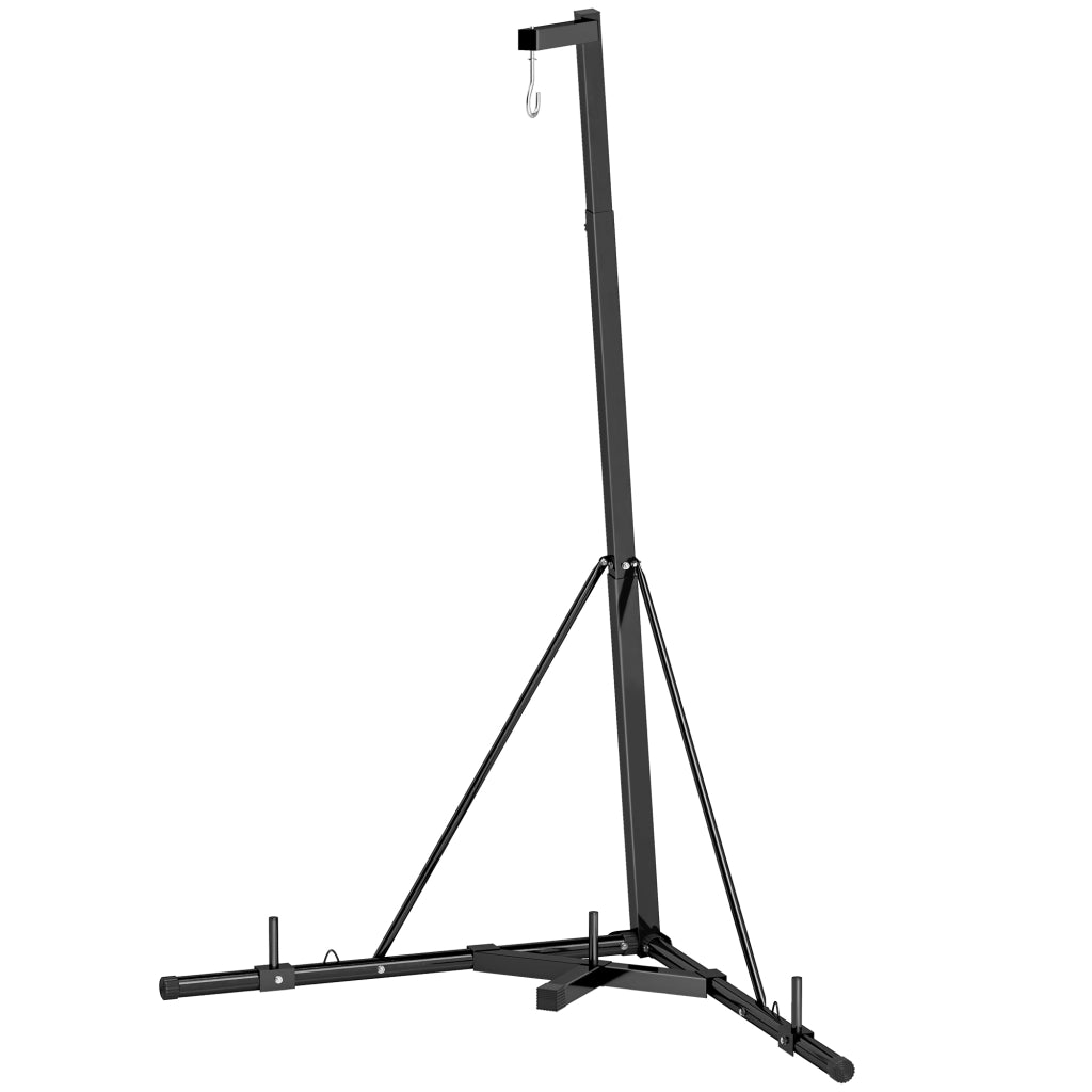 Supporto Sacco da Boxe Regolabile in Altezza e Autoportante con Base Triangolare. 170x90x182-225 cm. Nero