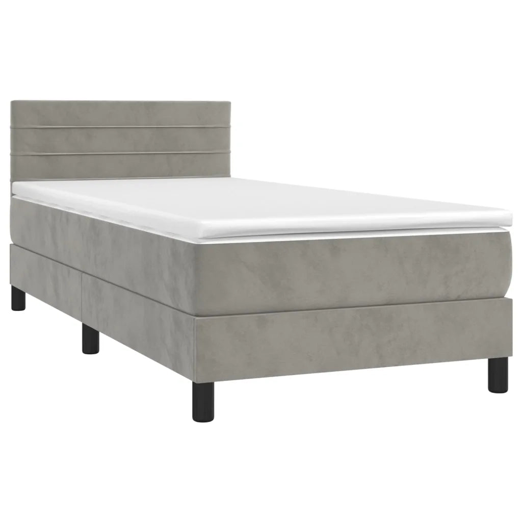 Letto a Molle con Materasso e LED Grigio Chiaro 90x200 cm Velluto