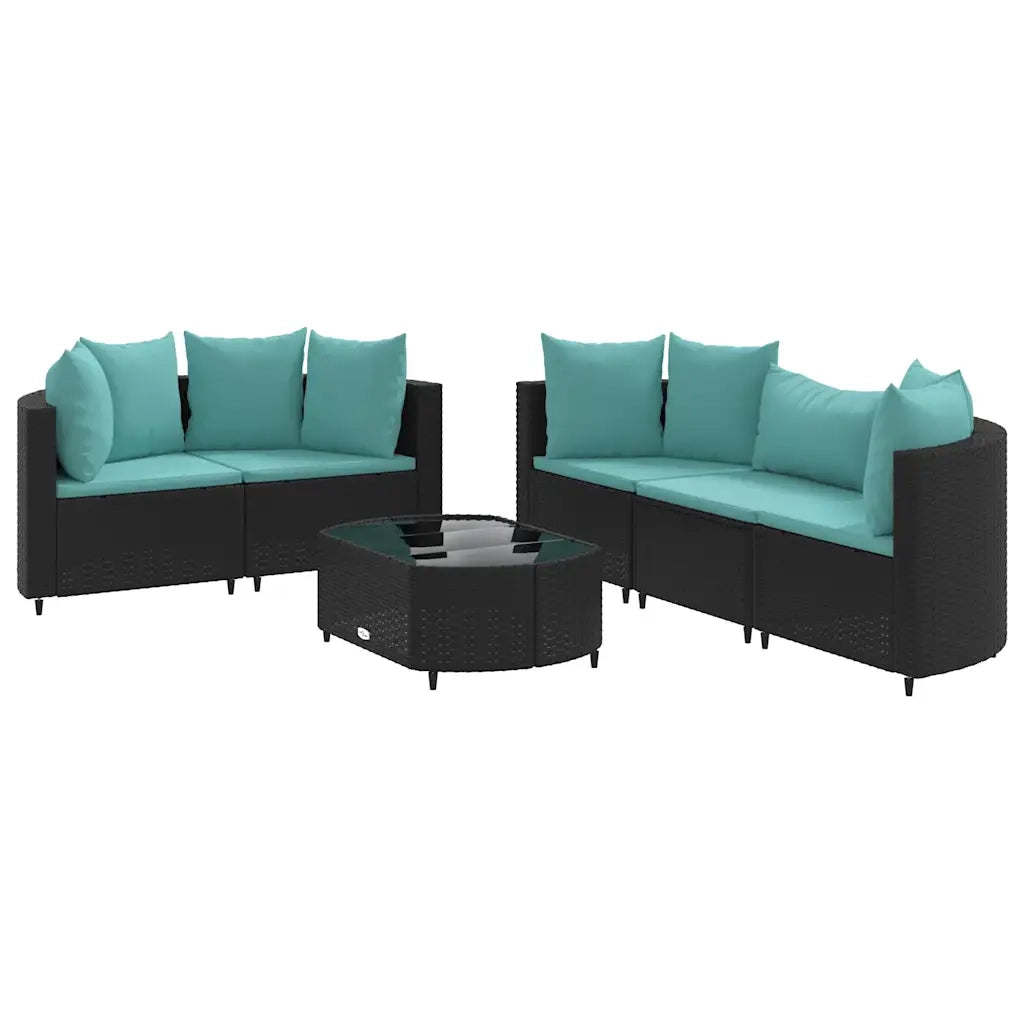 Set Divano da Giardino 6 pz con Cuscini Nero in Polyrattan
