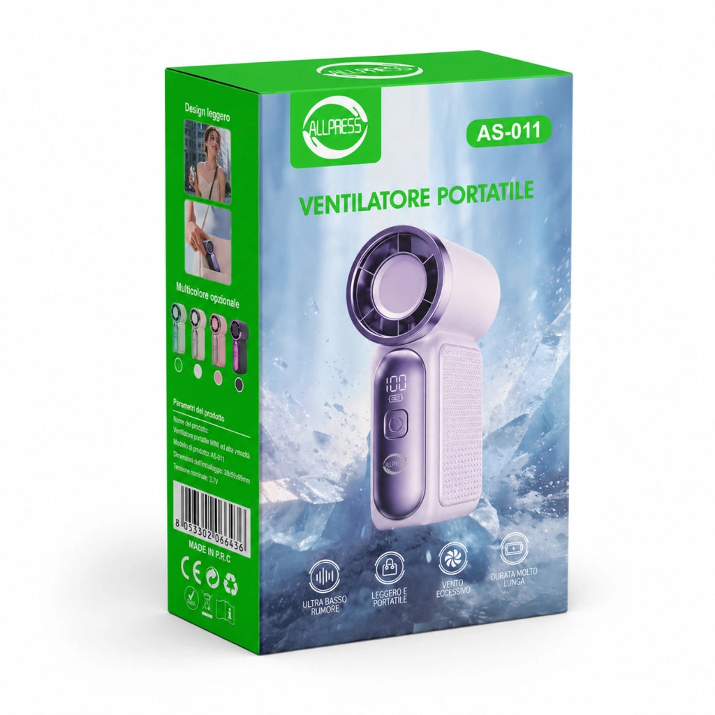MINI VENTILATORE PORTATILE USB RICARICABILE DISPLAY VIAGGIO VELOCITA' CASA AS011