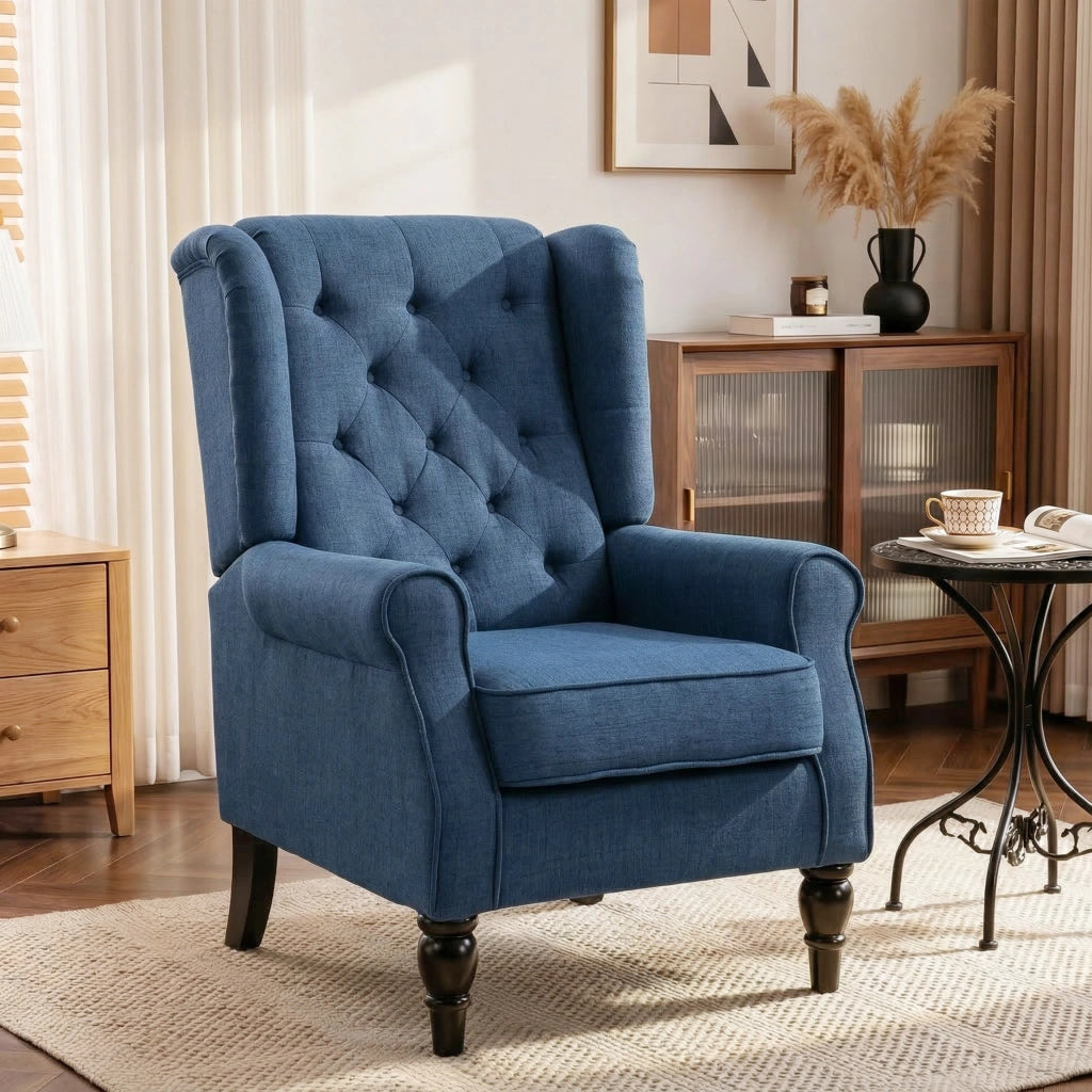 Poltrona Relax in Velluto Blu con Cuscini ¨C Minimal ¨C 74x86x102 cm