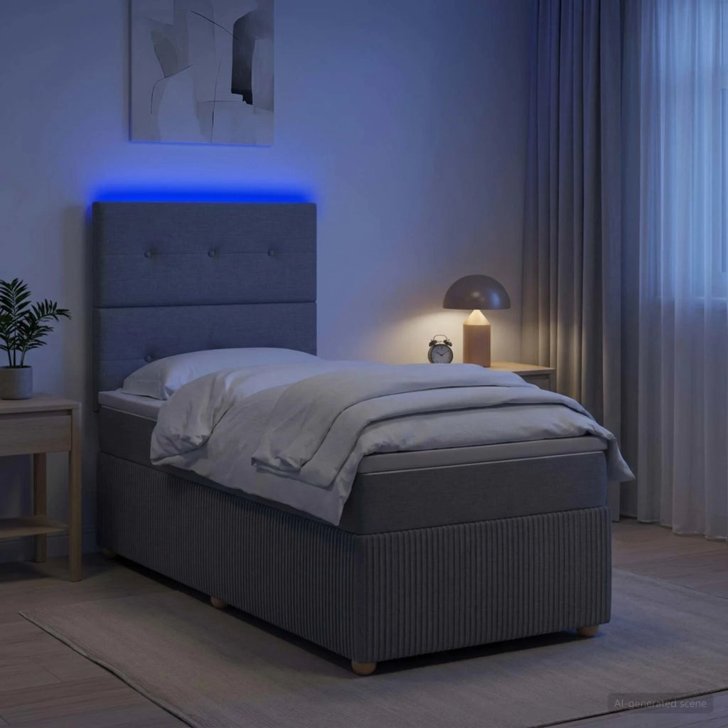 Letto Box Spring LED con Materasso Grigio Chiaro 90 x 190 cm 3455748