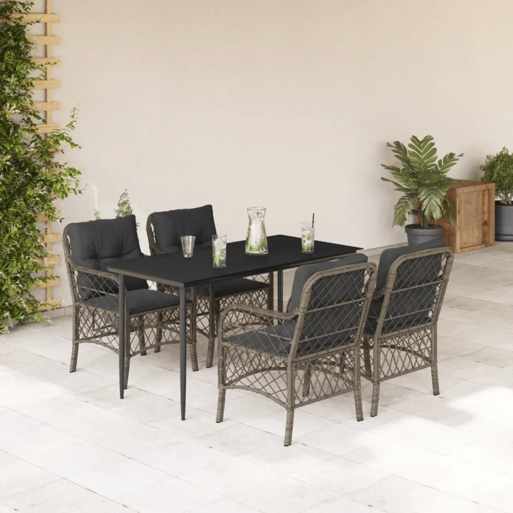Set da Pranzo da Giardino 5 pz con Cuscini in Polyrattan Grigio 3212126