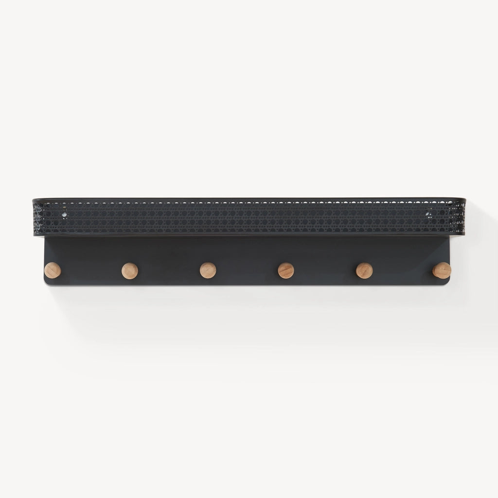 Appendiabiti da Parete Jäller con Mensola e 6 Ganci 60x14x12 cm Metallo - Nero [en.casa]