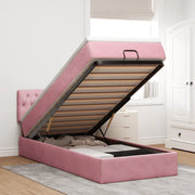 Pouf Letto con Materasso e LED Rosa 80x200cm in Velluto