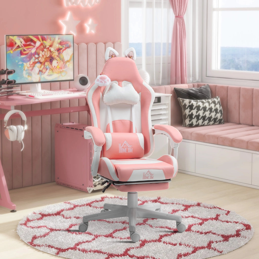 Sedia da Gaming con Orecchie da Gatto e Poggiapiedi ¨C Minimal ¨C Rosa