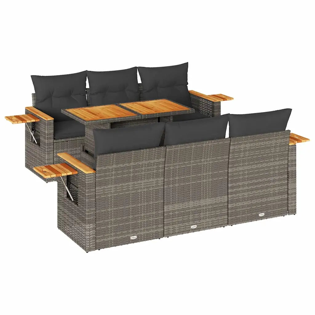 Set Divani da Giardino 7pz con Cuscini Grigio Polyrattan Acacia 3327560
