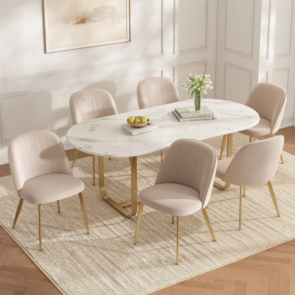 6 sedie da pranzo comode e traspiranti adatte per sala da pranzo soggiorno caffè ecc. stile moderno tessuto vellutato beige e oro