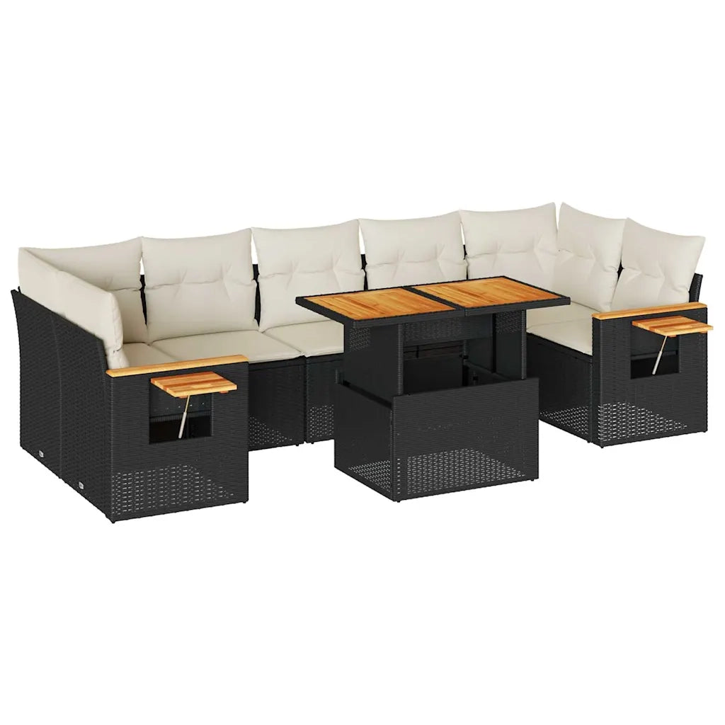 Set Divani da Giardino con Cuscini 8 pz Nero Polyrattan Acacia 3327570