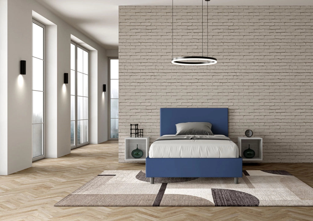 BS COM Letto una piazza e mezza con rete imbottito 120x200 similpelle blu