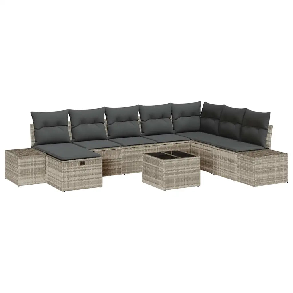 Set Divano da Giardino 9 pcs Grigio chiaro Poly Rattan