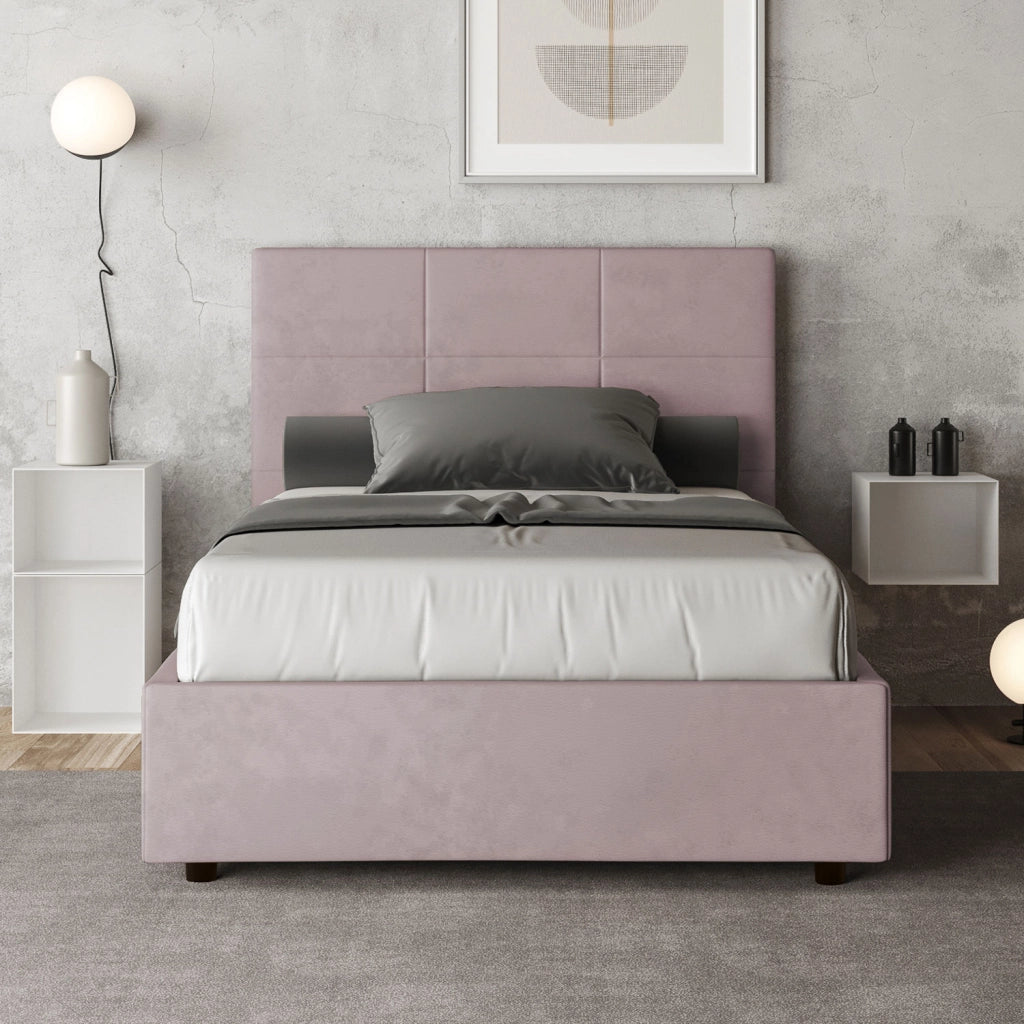 BS COM Letto una piazza e mezza con rete imbottito 120x190 microfibra glicine