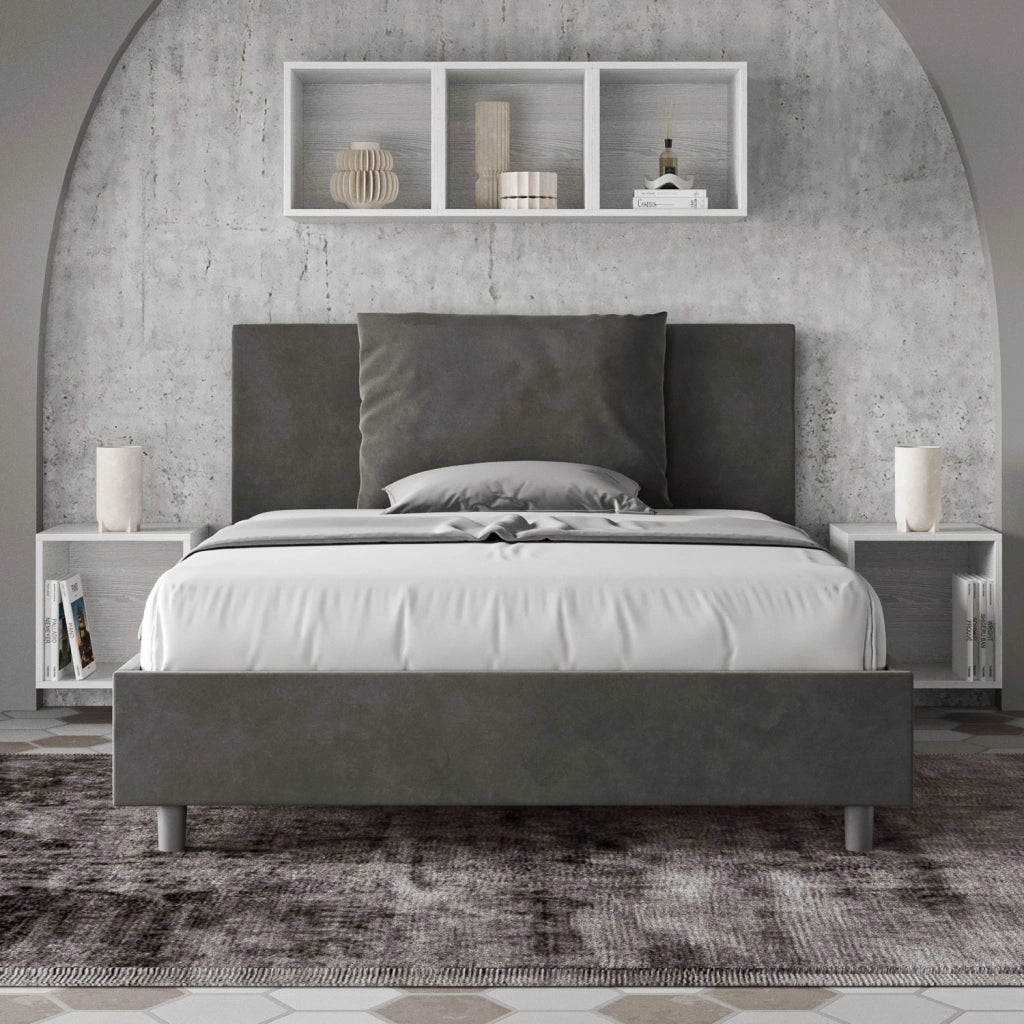 BS COM Letto una piazza e mezza contenitore imbottito 130x190 microfibra grigio