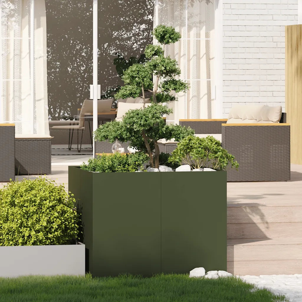 Fioriera Verde Oliva 100x100x80 cm in Acciaio