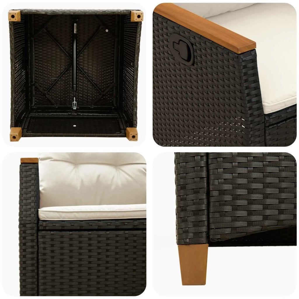 Sedia da giardino reclinabile Nero e Crema 64 x 57,5 x 112 cm 42026859