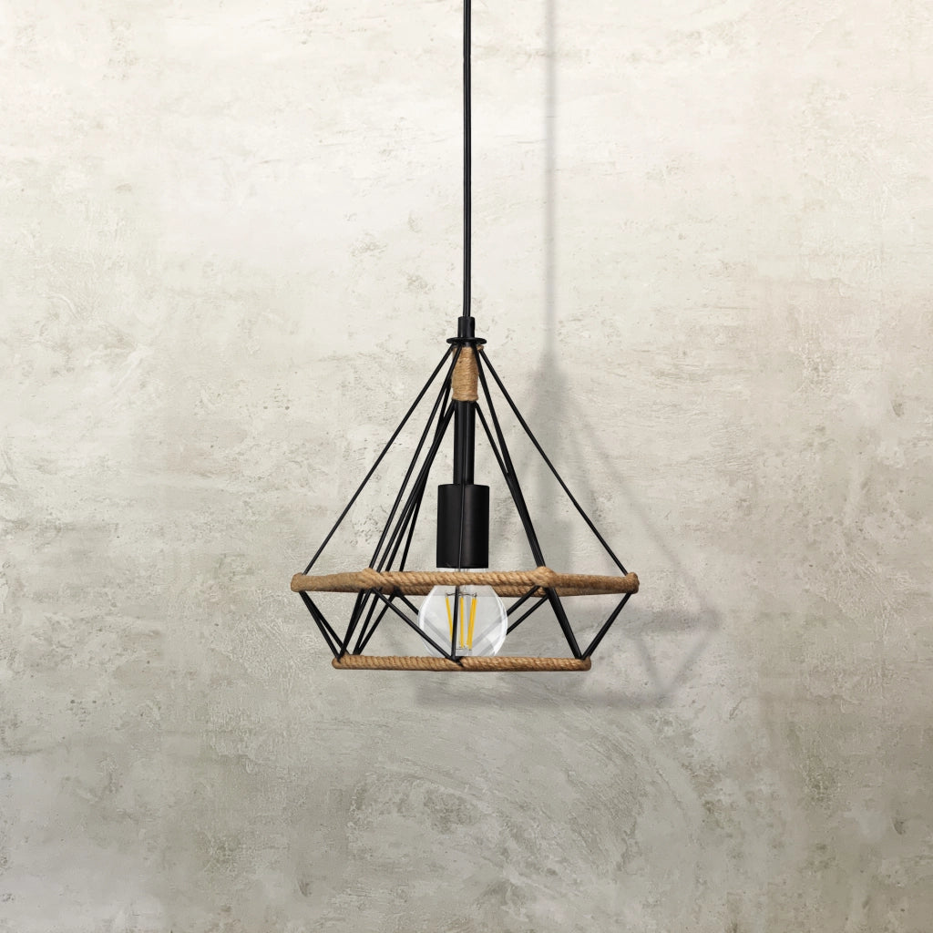 Lampada a sospensione Polux Broxton E27 corda nera 120cm