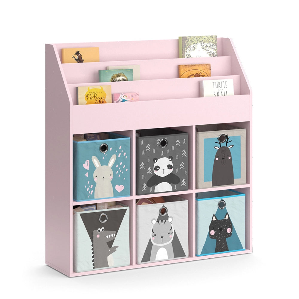 Vicco Libreria bambini rosa 107.2 x 114.2 cm con 6 scatole pieghevoli (grigie)