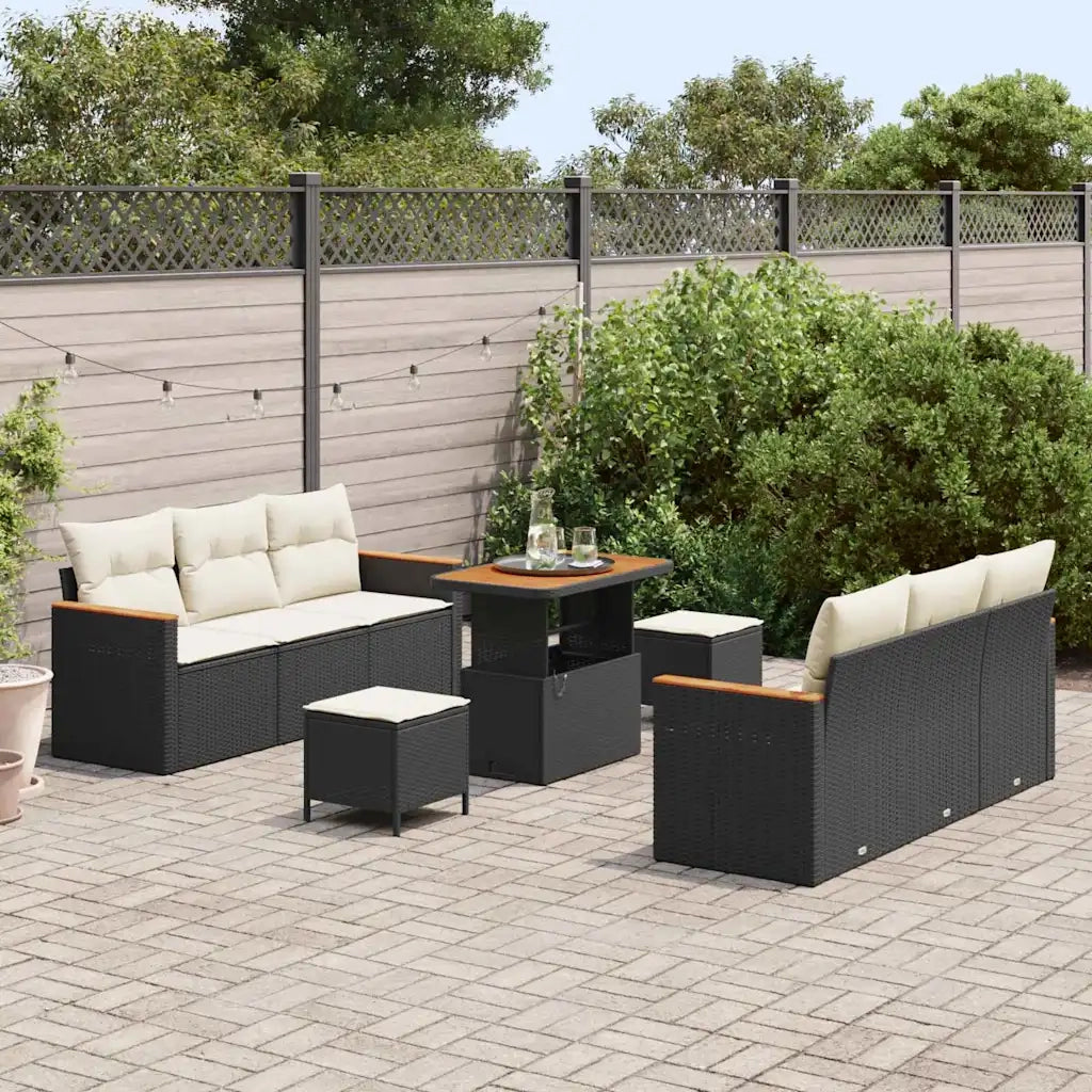 Set Divano da Giardino 9 pcs Nero polyrattan