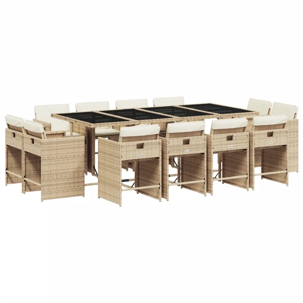 Set da Pranzo da Giardino 13 pz con Cuscini Beige in Polyrattan