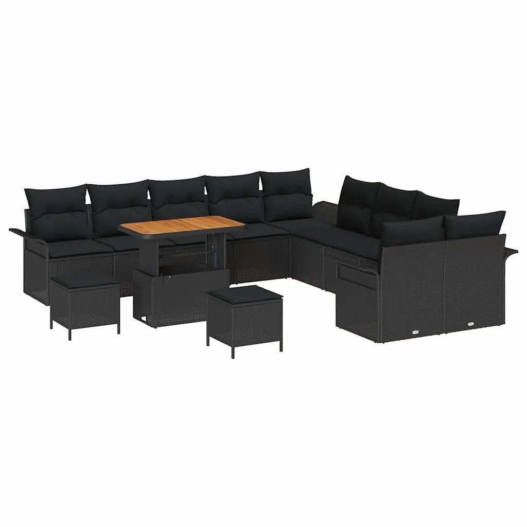 Set Divano da Giardino con cuscino 13 pcs Nero polyrattan