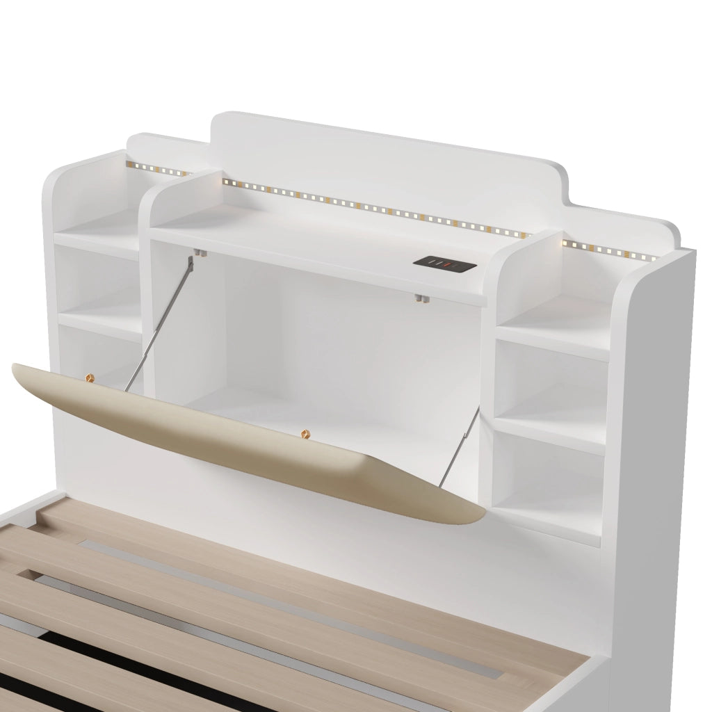 LETTO Contenitore Idraulico 90x200 cm Bianco con USB-C e LED