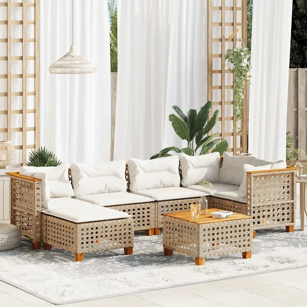 Set Divani da Giardino 7 pz con Cuscini Beige in Polyrattan 3261922