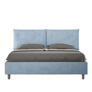 BS COM Letto matrimoniale senza rete imbottito 160x210 microfibra azzurro