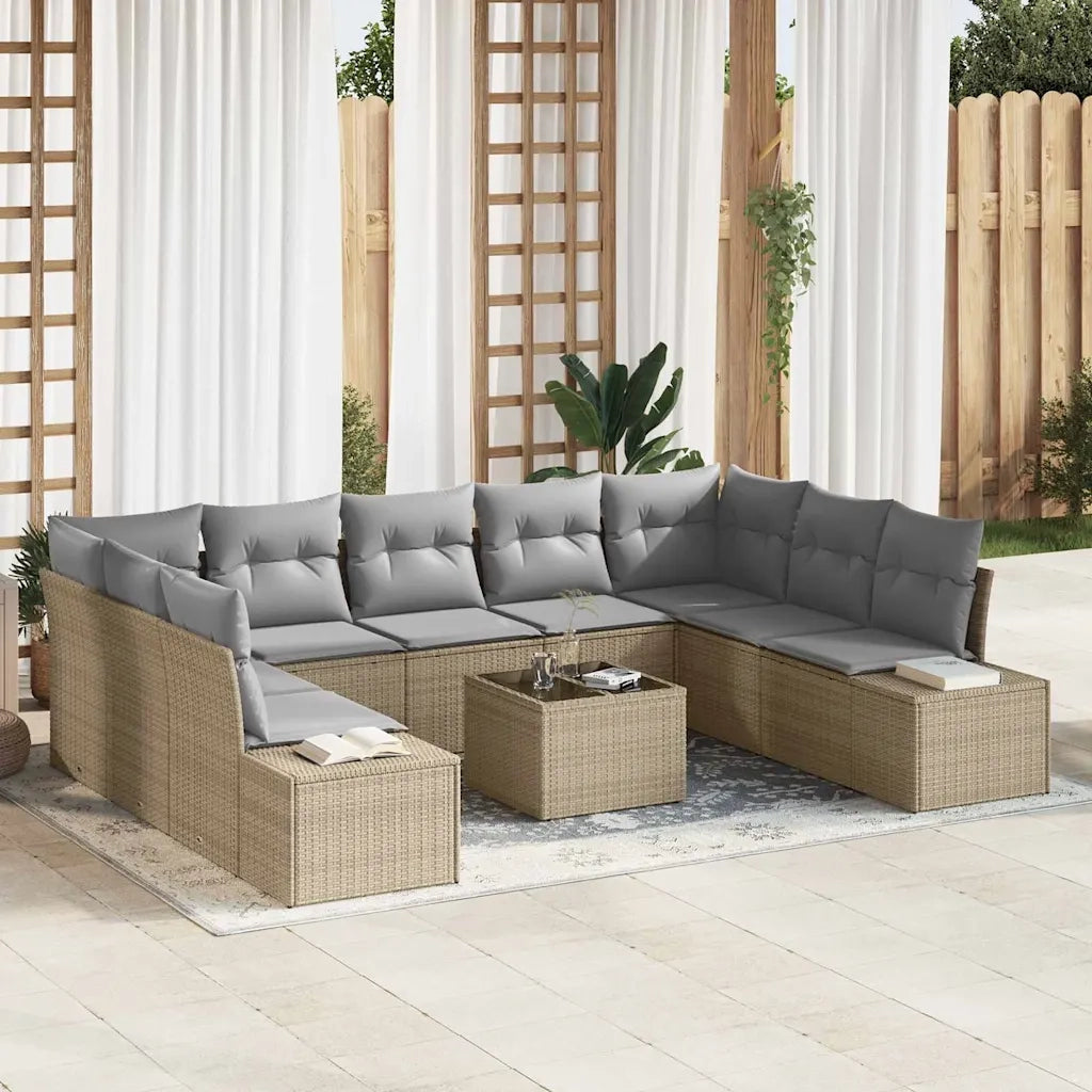 Set Divano da Giardino 9 pcs Beige e Grigio Chiaro Polyrattan 3355899