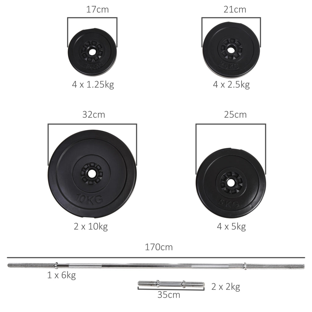 Set Bilanciere e Dischi 65kg con 2 Manubri ¨C Minimal ¨C Acciaio e Plastica