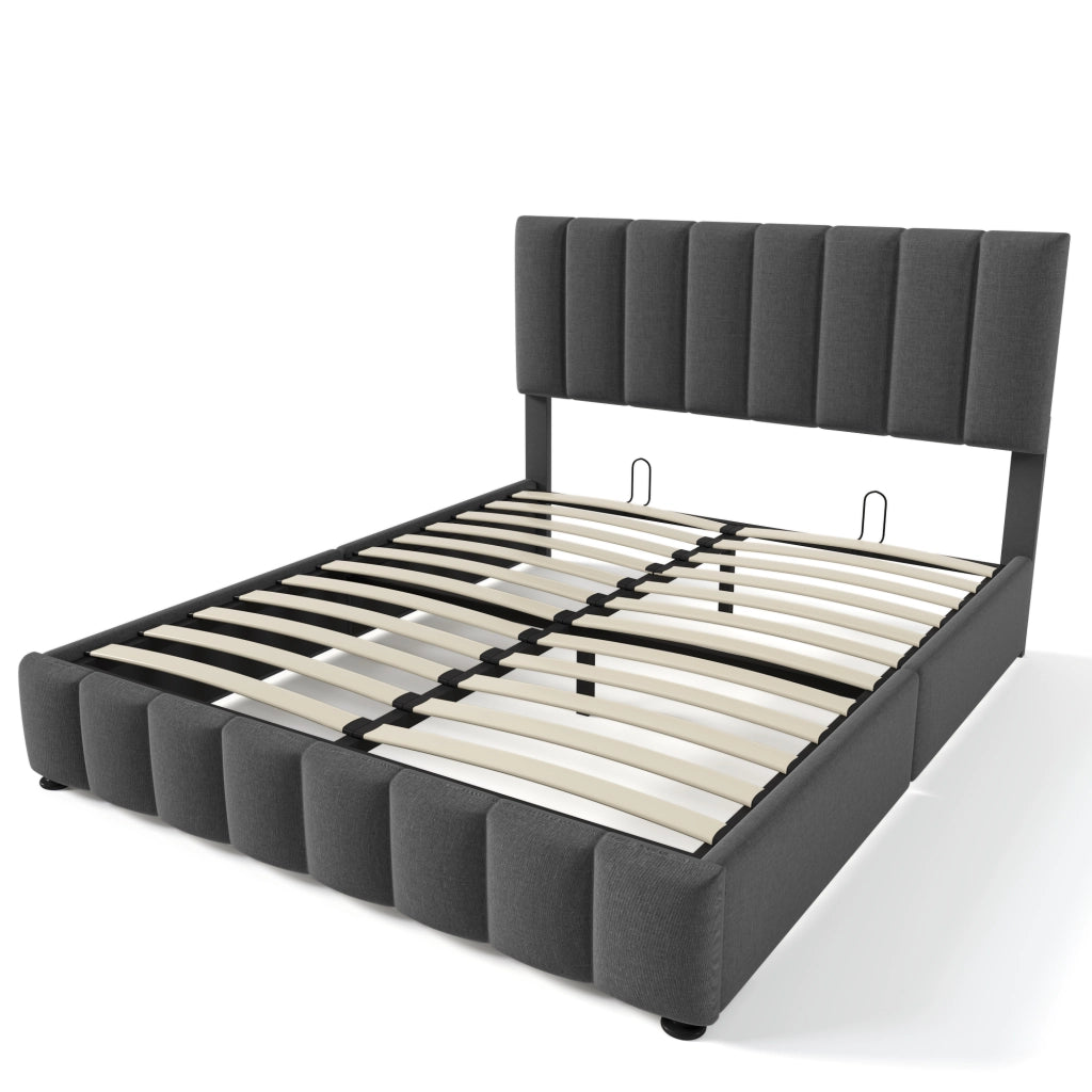 letto imbottito lino grigio 140 x 200 cm