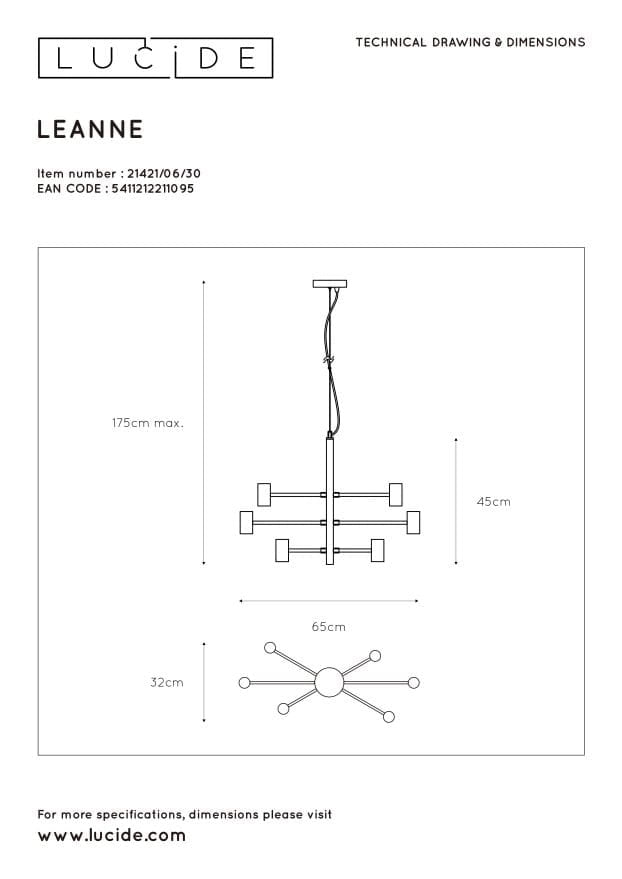 Lampadario Lucide Leanne 6 luci E27 nero industriale