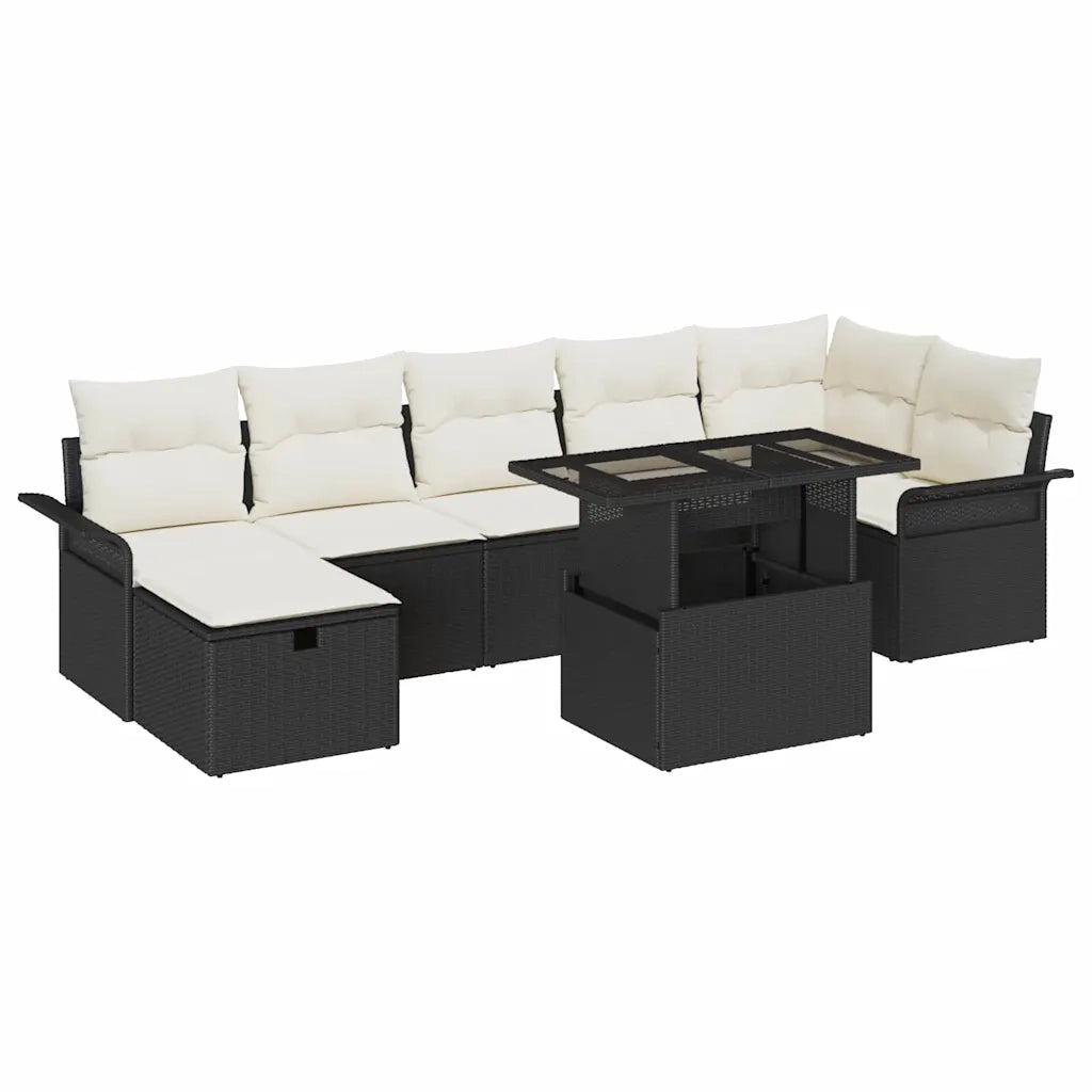 Set Divano da Giardino con cuscino 8 pcs Nero Poly Rattan 3361016