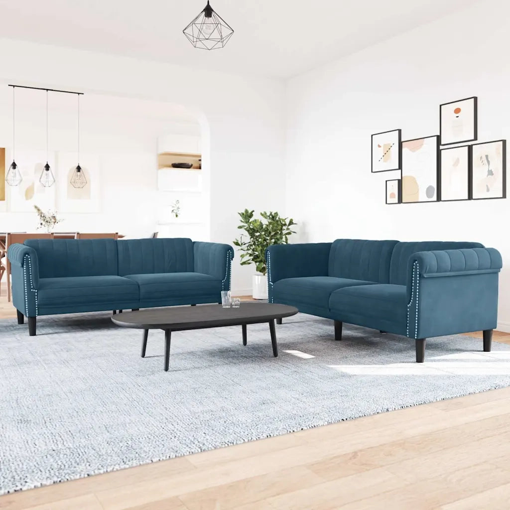 Set di Divani 2 pz Blu in Velluto