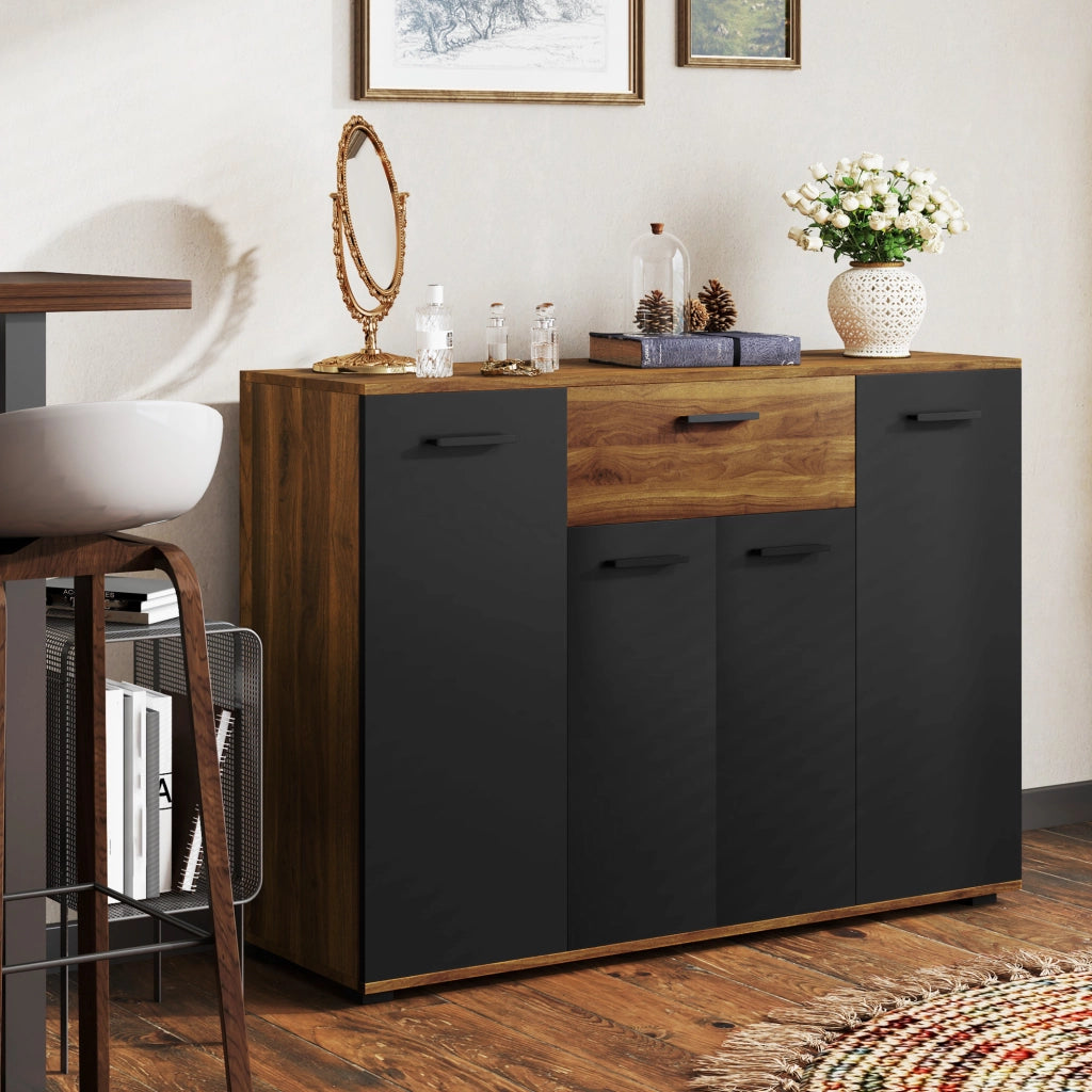 Buffet per soggiorno ¨C Minimal ¨C 120x35x85 cm, marrone e nero