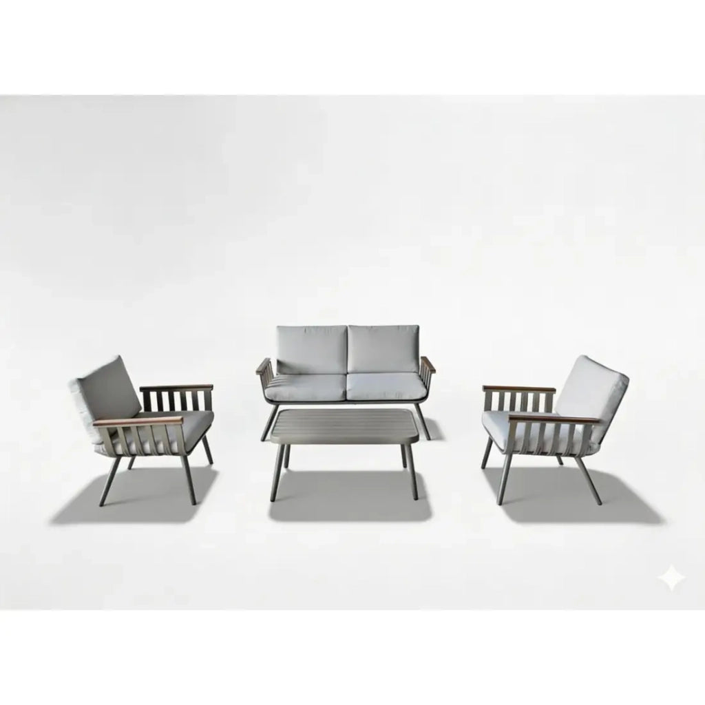 Set da giardino LUMERA 4 posti in alluminio con divano 2 posti, poltrone e tavolino basso beige