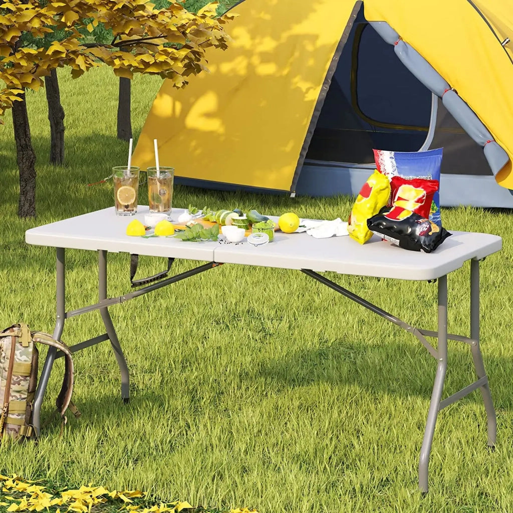 Tavolo Pieghevole Bianco Richiudibile Tavolino Pic Nic Esterno Salvaspazio Camping Terrazzo CamperStruttura In Acciaio Per Feste Giardino Campeggio Vacanze Lunghezza 180 Cm
