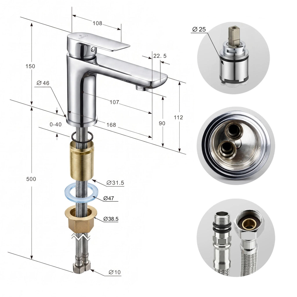 Rubinetto lavabo basso bagno miscelatore monocomando cromato AXON