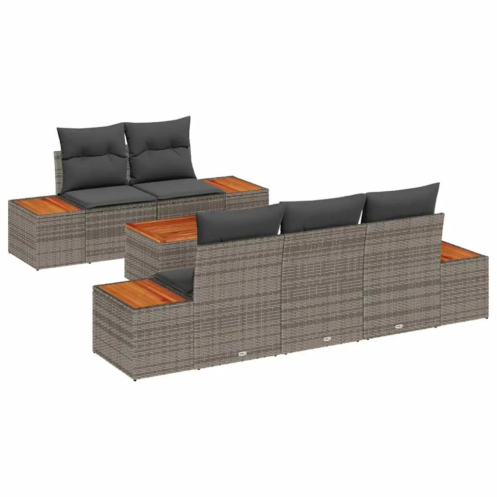 Set Divano da Giardino con cuscino 6 pcs Grigio Poly Rattan