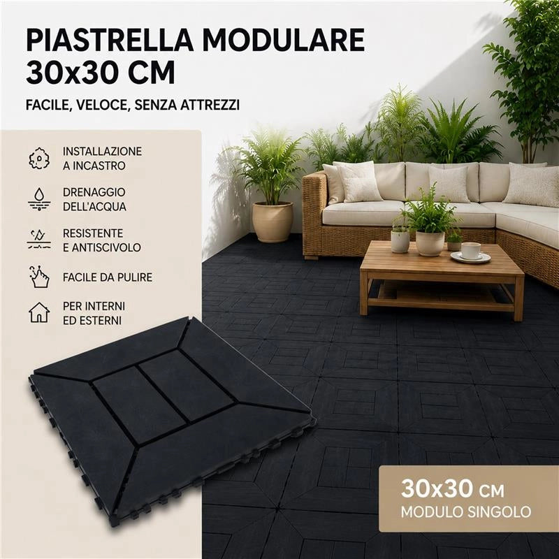 MA MAISON SET DI PIASTRELLE PER PAVIMENTO DA ESTERNO MODELLO EASY ANTRACITE 30,4X30,4X2 H CM - 0,36 M2 48 PEZZI