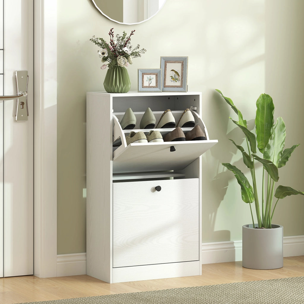 Scarpiera con Cassetti e Ripiani ¨C Minimal ¨C 47x26x85 cm Bianco Veteato