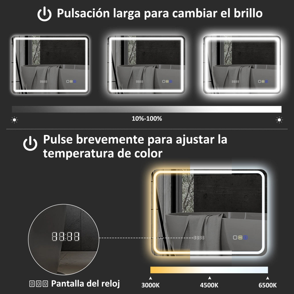Specchio da Bagno con Luce LED e Bluetooth ¨C Minimal ¨C Bianco 80x60 cm