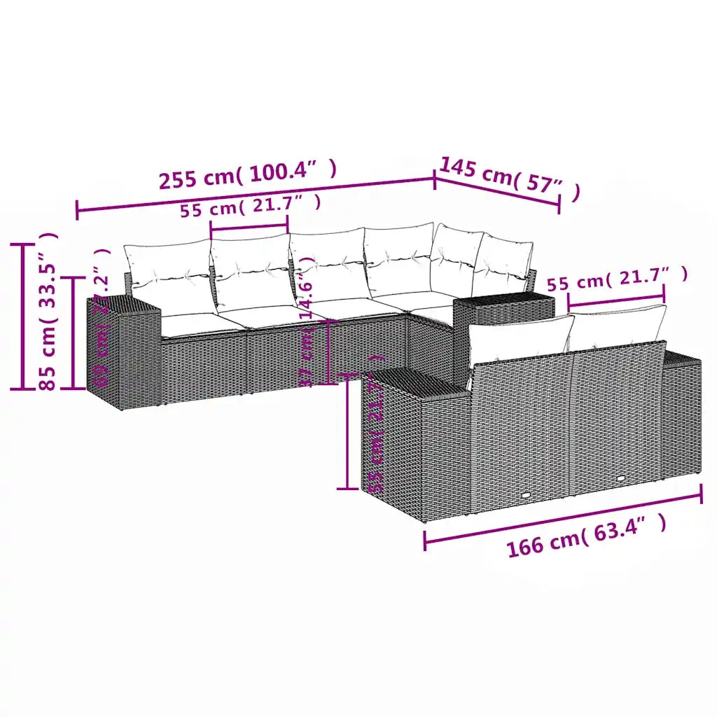 Set Divani da Giardino 7 pz con Cuscini Marrone in Polyrattan 3222812