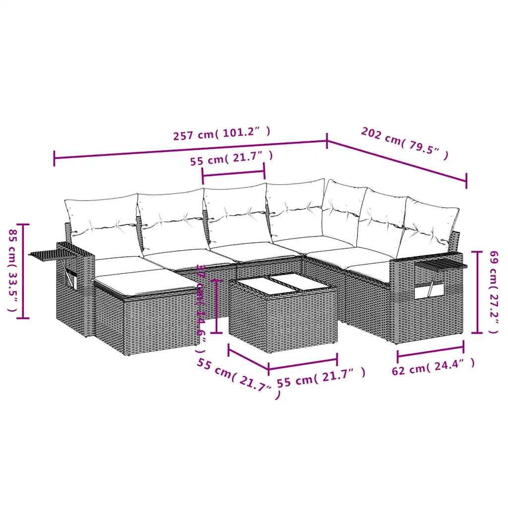 Set Divani da Giardino 8 pz con Cuscini Marrone in Polyrattan 3252850