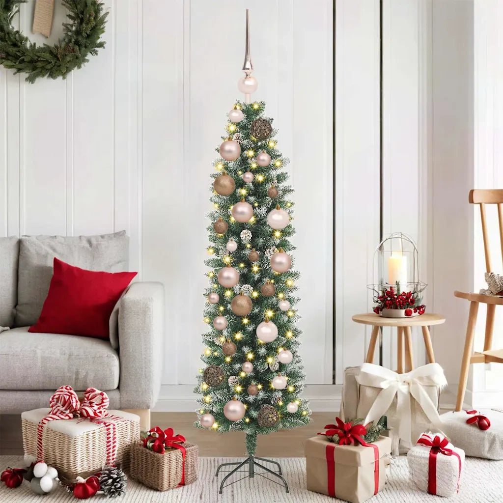 Albero di Natale Artificiale Sottile Verde e Bianco 120 cm 3395267