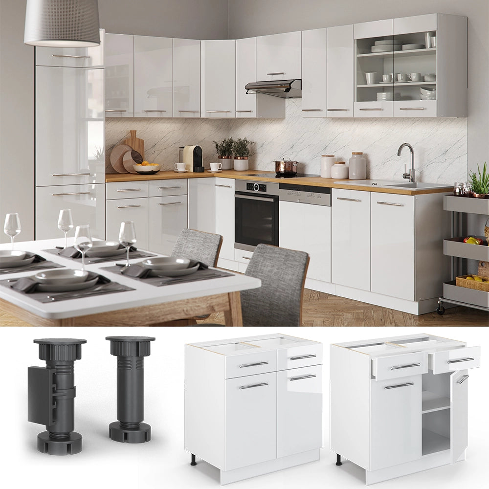 Mobiletto base per cucina Fame-Line Bianco lucido/Bianco 80 cm, PL Rovere Vicco