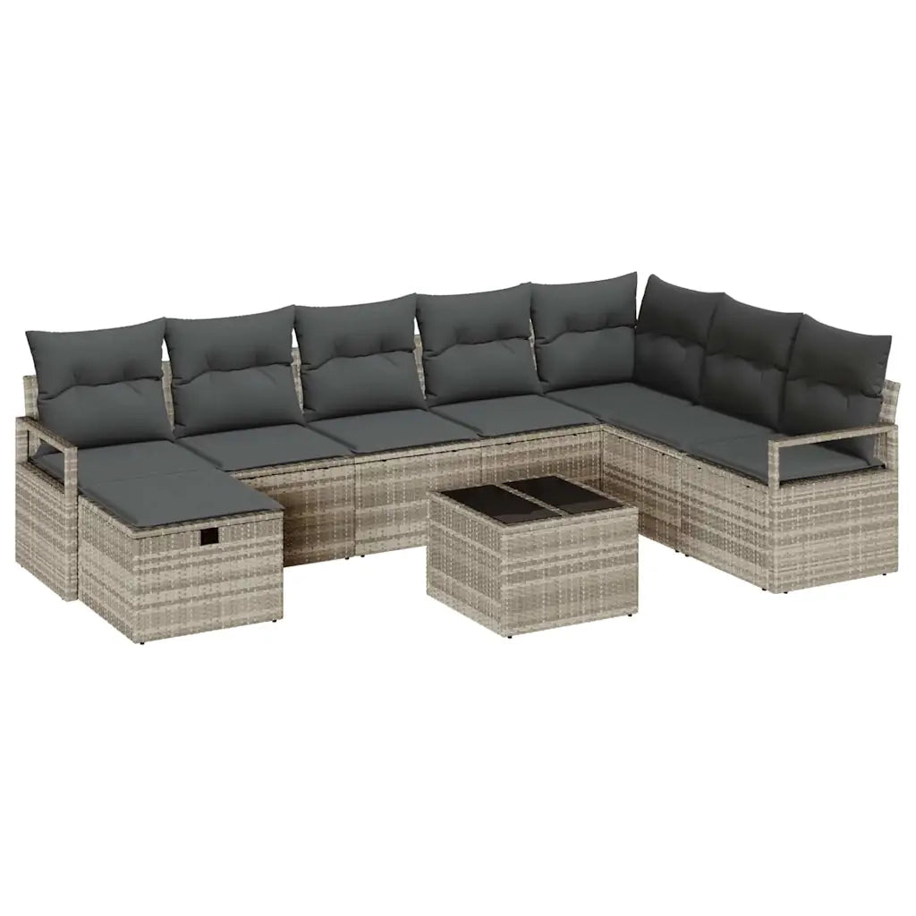 Set di divani con cuscino 9 pcs Grigio chiaro polyrattan